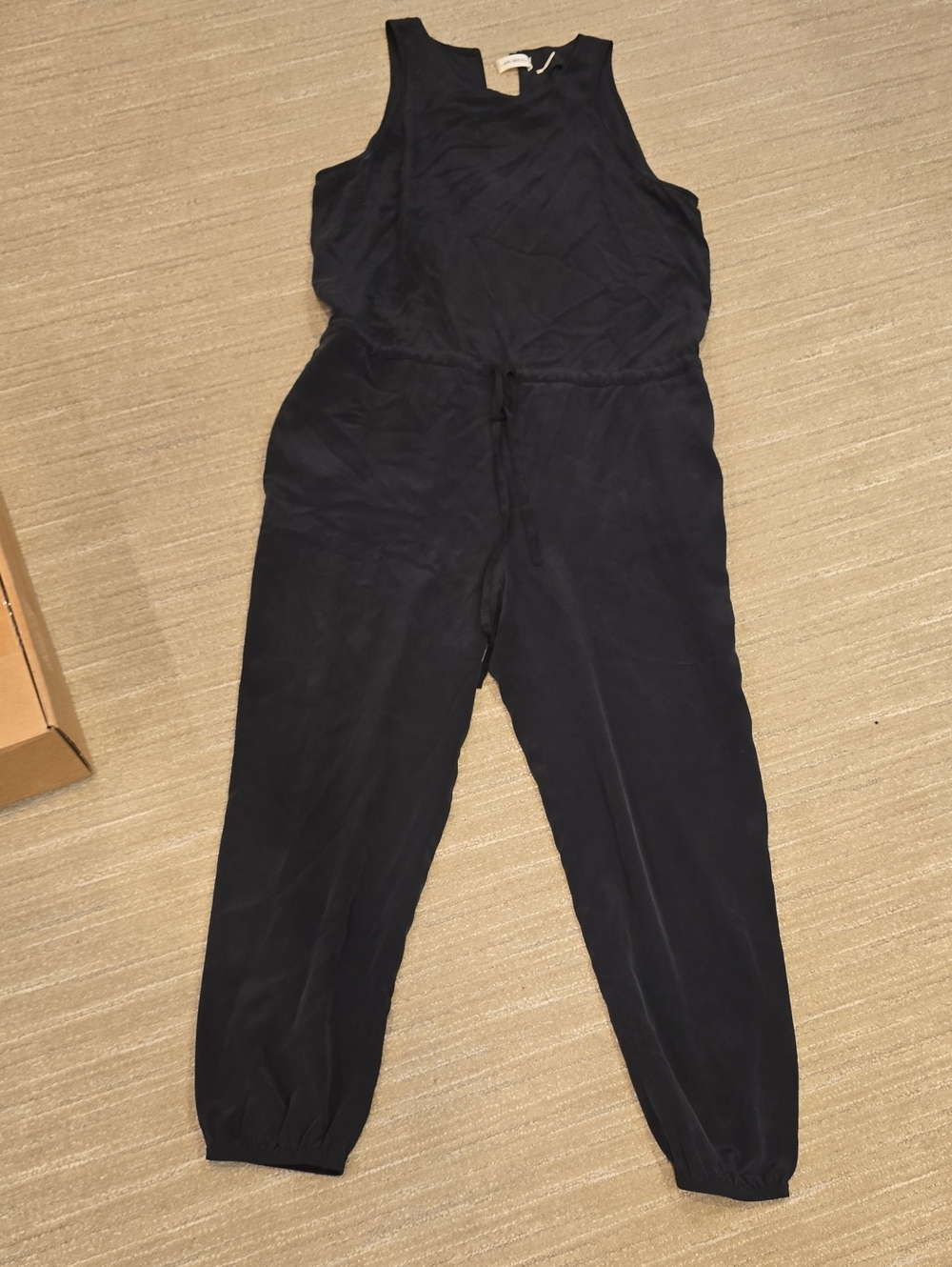 L'AGENCE Sleeveless Black Silk Drawstring Jumpsuit, Size L- Missing Button